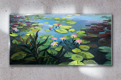 Lake flower leaves flowers Glass Wall Art