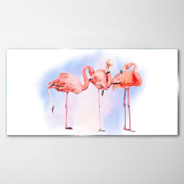 Pink flamingos on a pastel background Glass Wall Art