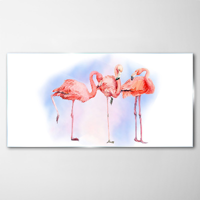 Pink flamingos on a pastel background Glass Wall Art