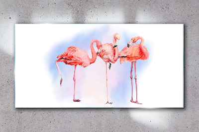 Pink flamingos on a pastel background Glass Wall Art
