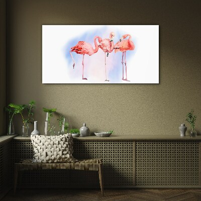 Pink flamingos on a pastel background Glass Wall Art
