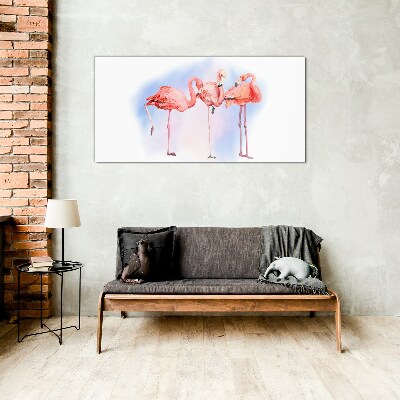 Pink flamingos on a pastel background Glass Wall Art