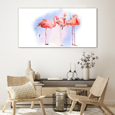 Pink flamingos on a pastel background Glass Wall Art