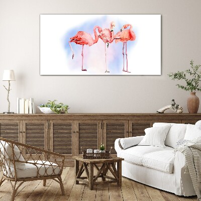 Pink flamingos on a pastel background Glass Wall Art