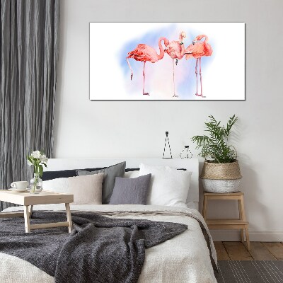 Pink flamingos on a pastel background Glass Wall Art