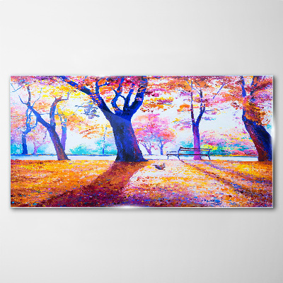 Autumn scenery in rainbow colors Glass Wall Art