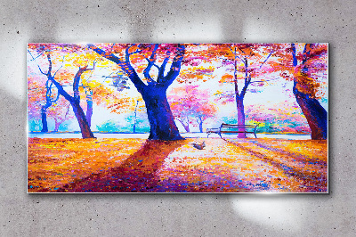 Autumn scenery in rainbow colors Glass Wall Art