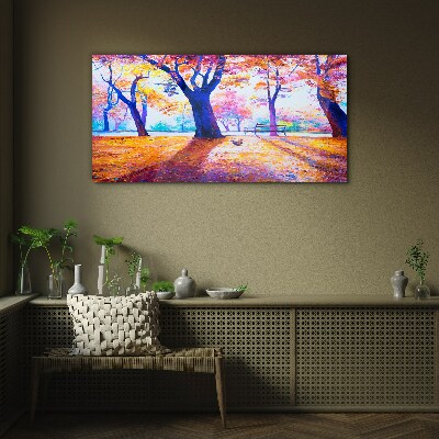 Autumn scenery in rainbow colors Glass Wall Art