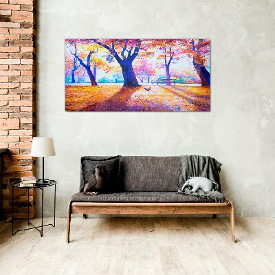 Autumn scenery in rainbow colors Glass Wall Art