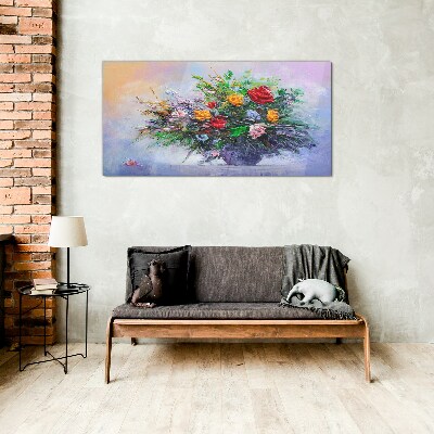 Painting flowers Glass Wall Art