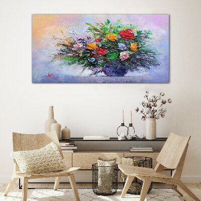 Painting flowers Glass Wall Art