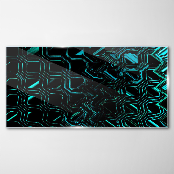 Geometry in shades of turquoise Glass Wall Art