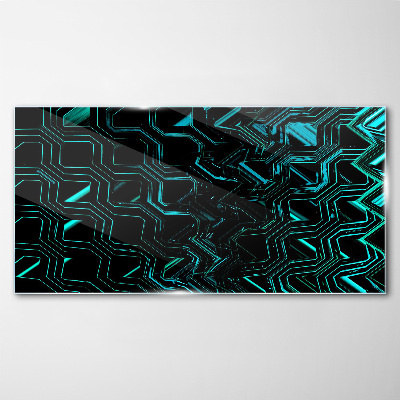Geometry in shades of turquoise Glass Wall Art