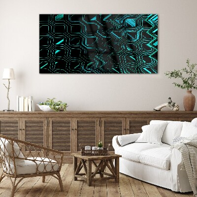 Geometry in shades of turquoise Glass Wall Art