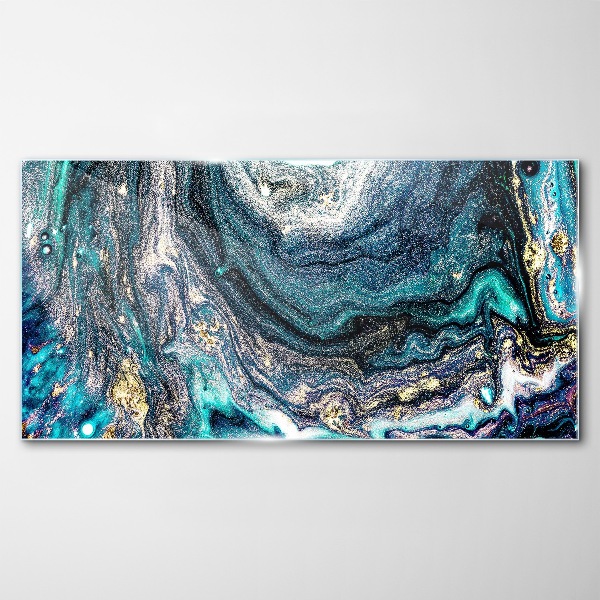 Cosmic waves in shades of blue Glass Wall Art