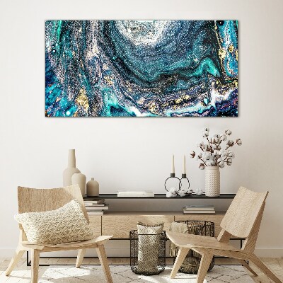 Cosmic waves in shades of blue Glass Wall Art