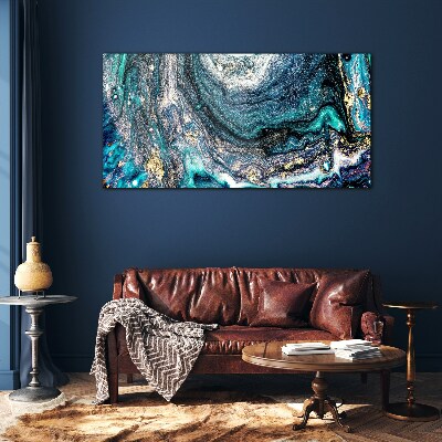 Cosmic waves in shades of blue Glass Wall Art