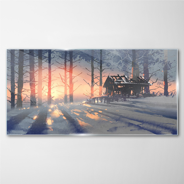 Winter morning in the forest Glass Wall Art