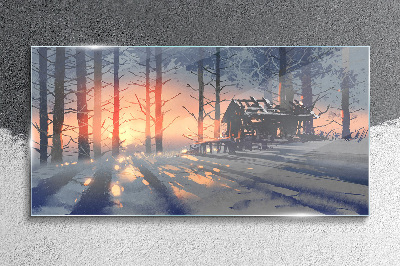 Winter morning in the forest Glass Wall Art