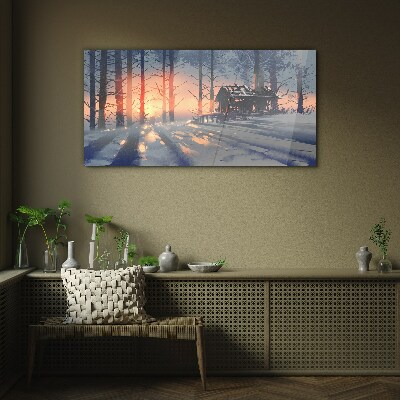 Winter morning in the forest Glass Wall Art