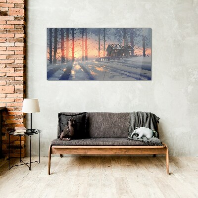 Winter morning in the forest Glass Wall Art