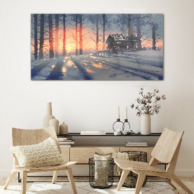 Winter morning in the forest Glass Wall Art