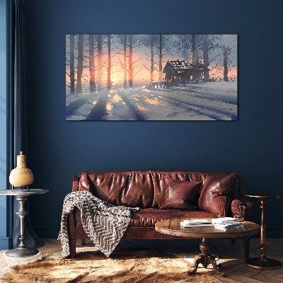 Winter morning in the forest Glass Wall Art