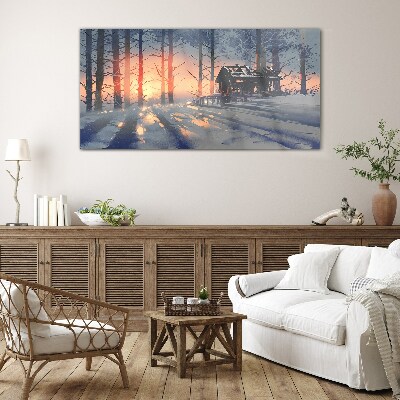 Winter morning in the forest Glass Wall Art