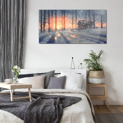 Winter morning in the forest Glass Wall Art