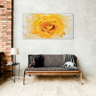 Yellow rose on a light background Glass Wall Art