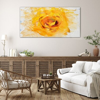 Yellow rose on a light background Glass Wall Art