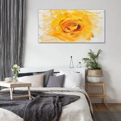Yellow rose on a light background Glass Wall Art