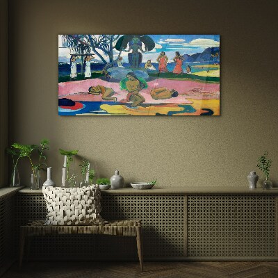 Tropical scene with characters Glass Wall Art
