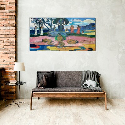 Tropical scene with characters Glass Wall Art