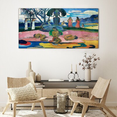 Tropical scene with characters Glass Wall Art