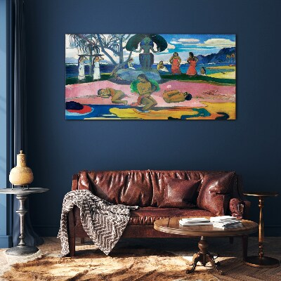 Tropical scene with characters Glass Wall Art