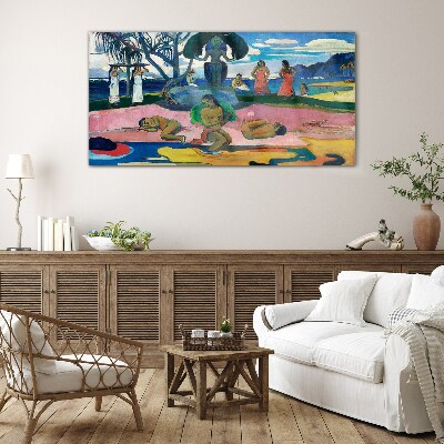 Tropical scene with characters Glass Wall Art