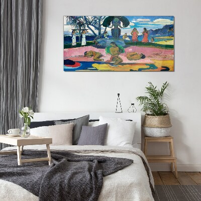Tropical scene with characters Glass Wall Art