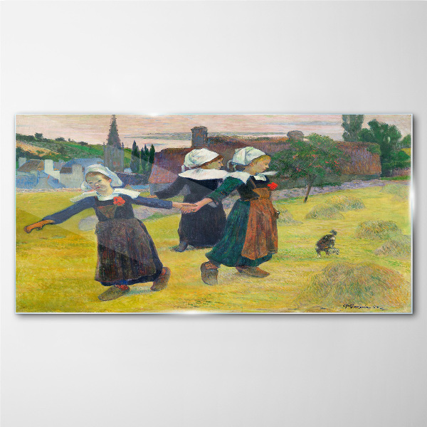 Dancing girls in the countryside Glass Wall Art