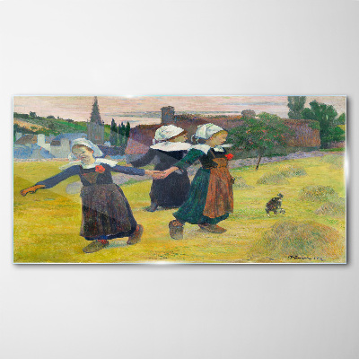 Dancing girls in the countryside Glass Wall Art