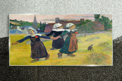 Dancing girls in the countryside Glass Wall Art