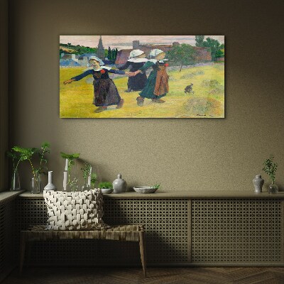 Dancing girls in the countryside Glass Wall Art