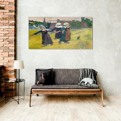 Dancing girls in the countryside Glass Wall Art