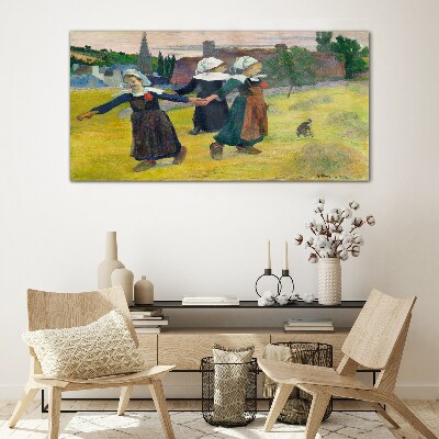 Dancing girls in the countryside Glass Wall Art