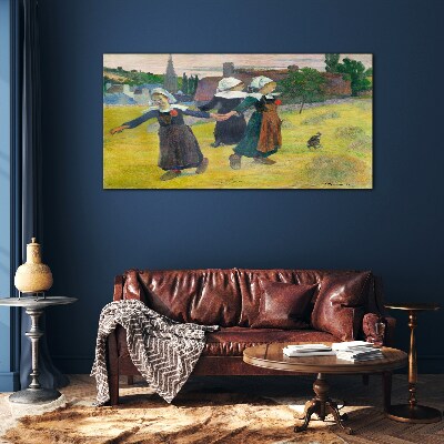 Dancing girls in the countryside Glass Wall Art