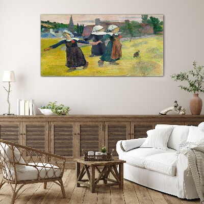 Dancing girls in the countryside Glass Wall Art