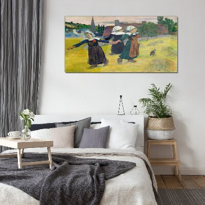 Dancing girls in the countryside Glass Wall Art