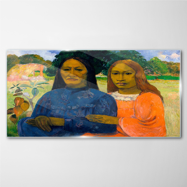 Two women paul gauguin Glass Wall Art