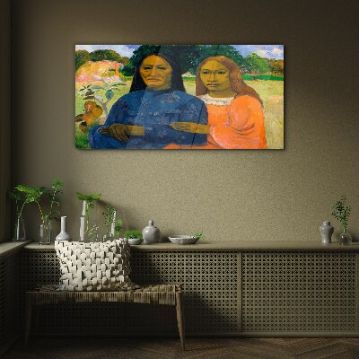 Two women paul gauguin Glass Wall Art
