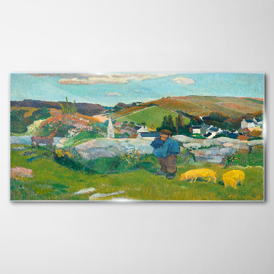 Boy in the landscape Glass Wall Art